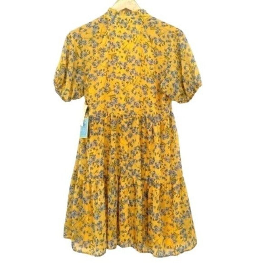 CeCe Yellow Flowy Floral Print Babydoll Dress - Picture 2 of 14